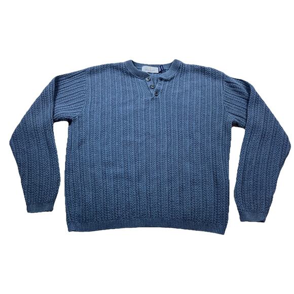 Vintage Bill Blass Mens Knit Sweater Blue Henley Size L Longsleeve - Picture 1 of 7